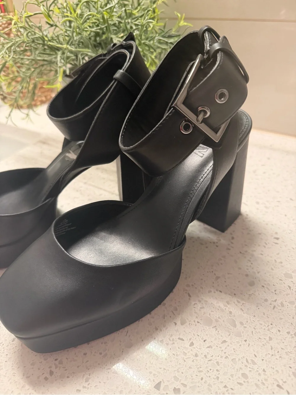 DKNY Black Platform Ankle-Strap Pumps